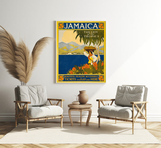 Woman carrying a fruit basket, Jamaica vintage travel poster by Thomas Cook, 1910.