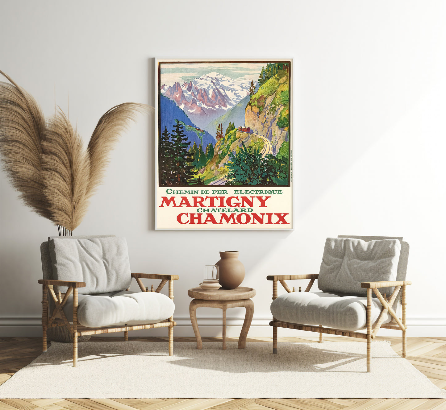 Extremely rare Martigny Chamonix, Switzerland vintage travel poster by unknown author, c. 1930.