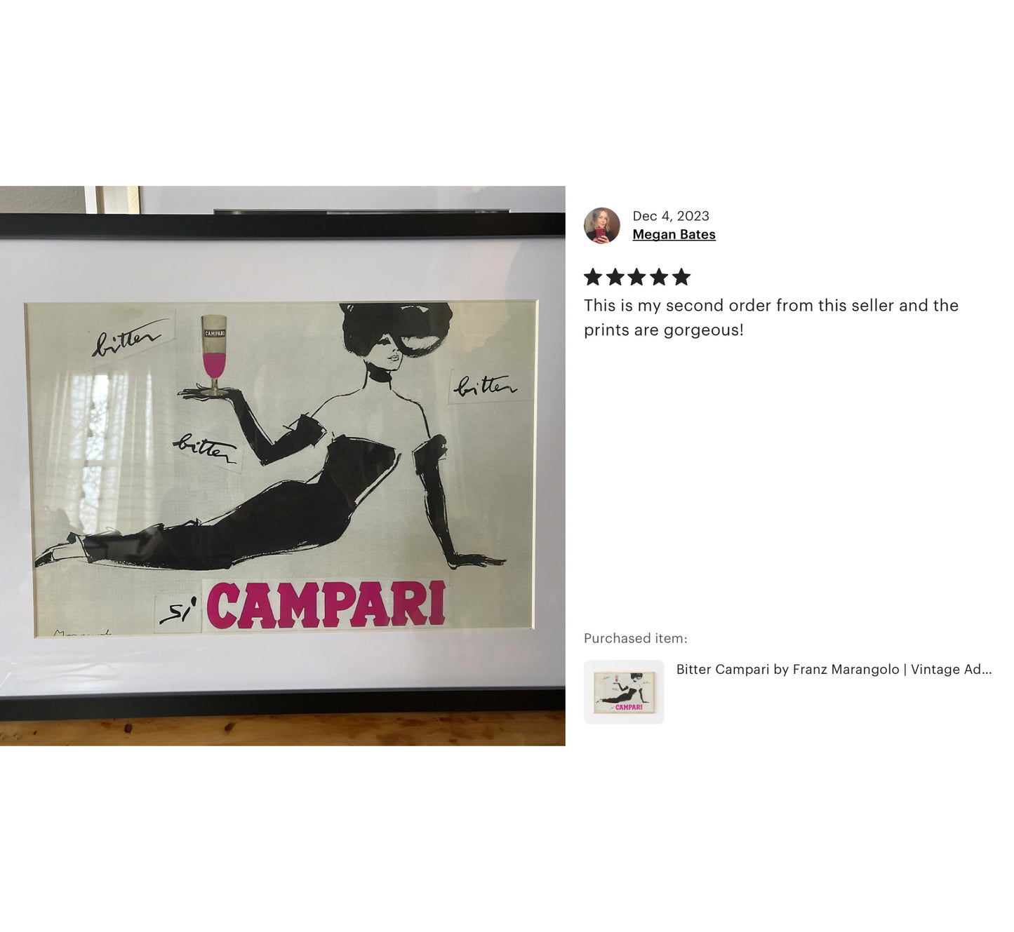 Bitter Campari by Franz Marangolo | Vintage Advertising | Vintage Bedroom Decor | Extra Large Wall Art.
