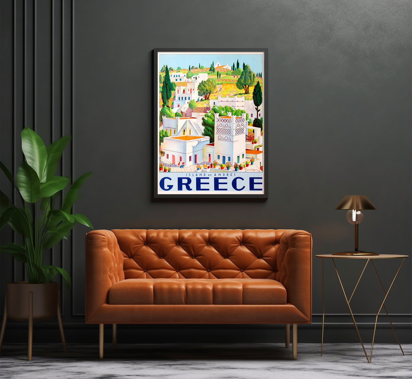 Island of Andros, Greece vintage travel poster by unknown author, 1940s.