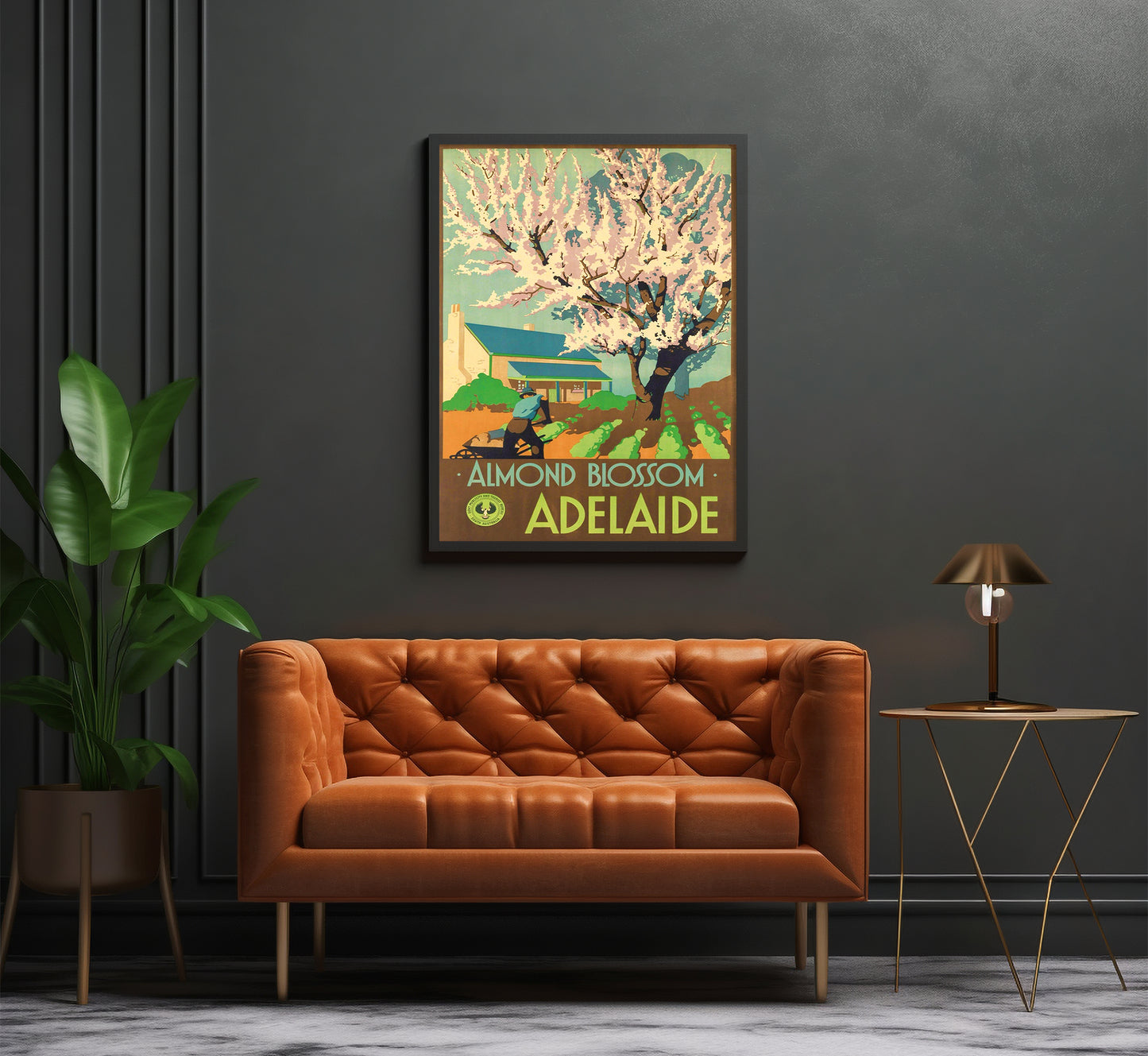 Adelaide, Almond Blossom, Australia vintage travel poster by Clifford Wall, 1930s.