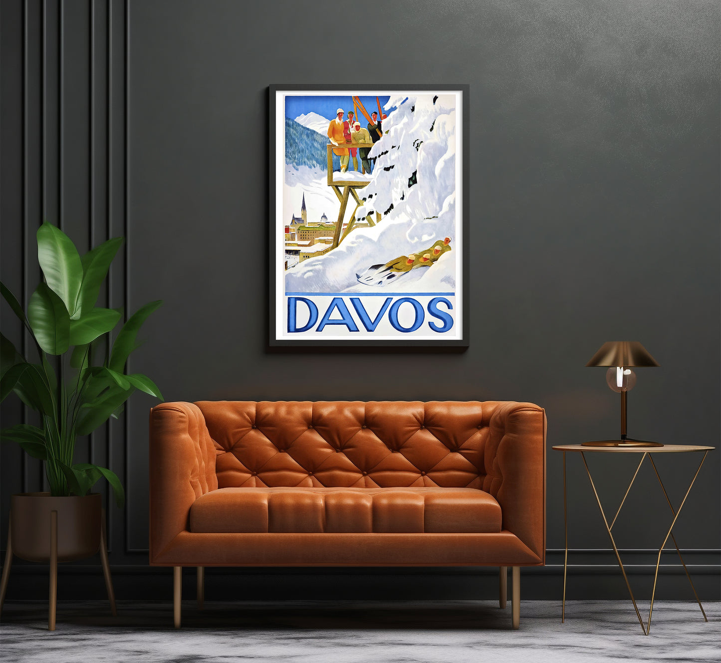 Davos, Swiss Alps, Switzerland vintage travel poster by Emil Cardinaux, 1930s.