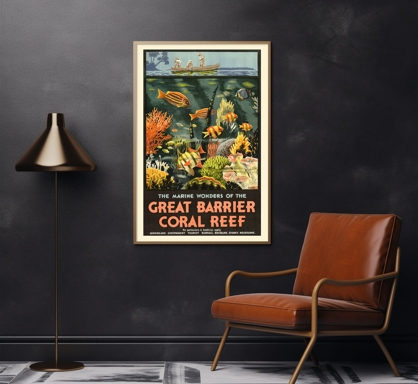 Great Barrier Reef, Australia vintage travel poster by Percival Albert Trompf, 30s.