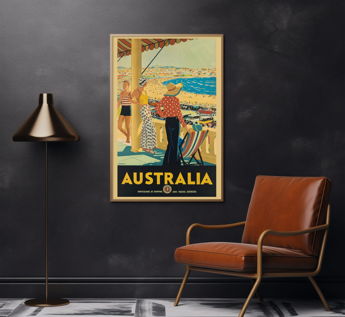 Australia beach vintage travel poster by unknown author, 1930s.