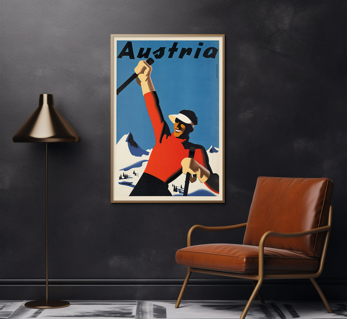 Ski Holidays in Austria vintage travel poster by Paul Kirnig, 1910-1959.