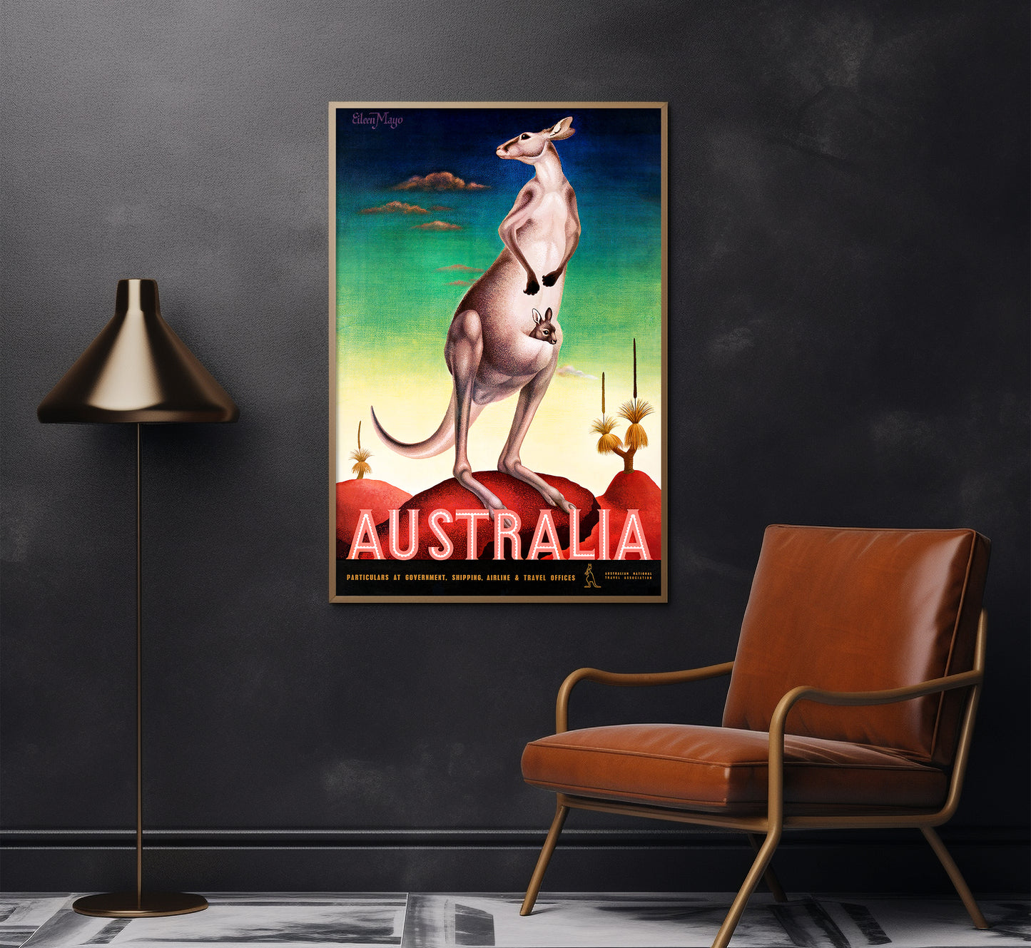 Kangaroo with her offspring, Australia vintage travel poster by Mayo Eileen, 1910-1955.