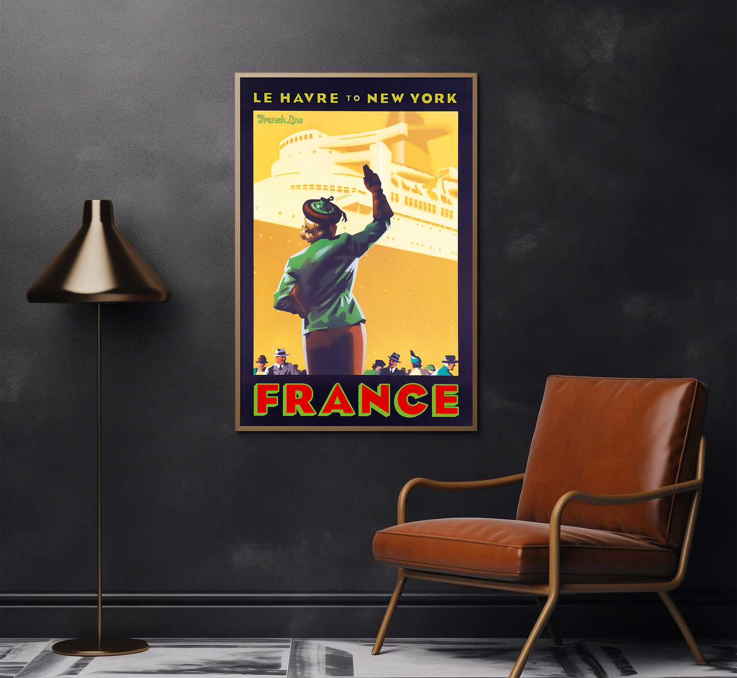 French Line, Le Havre to New York, France vintage travel poster by Laura Smith, 1930s.