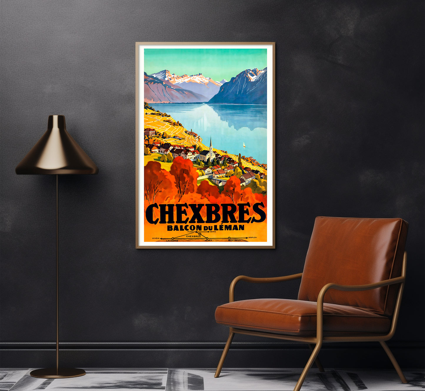 Chexbres falcon du Leman, Switzerland vintage travel poster by Johan Emil Muller, 1927.