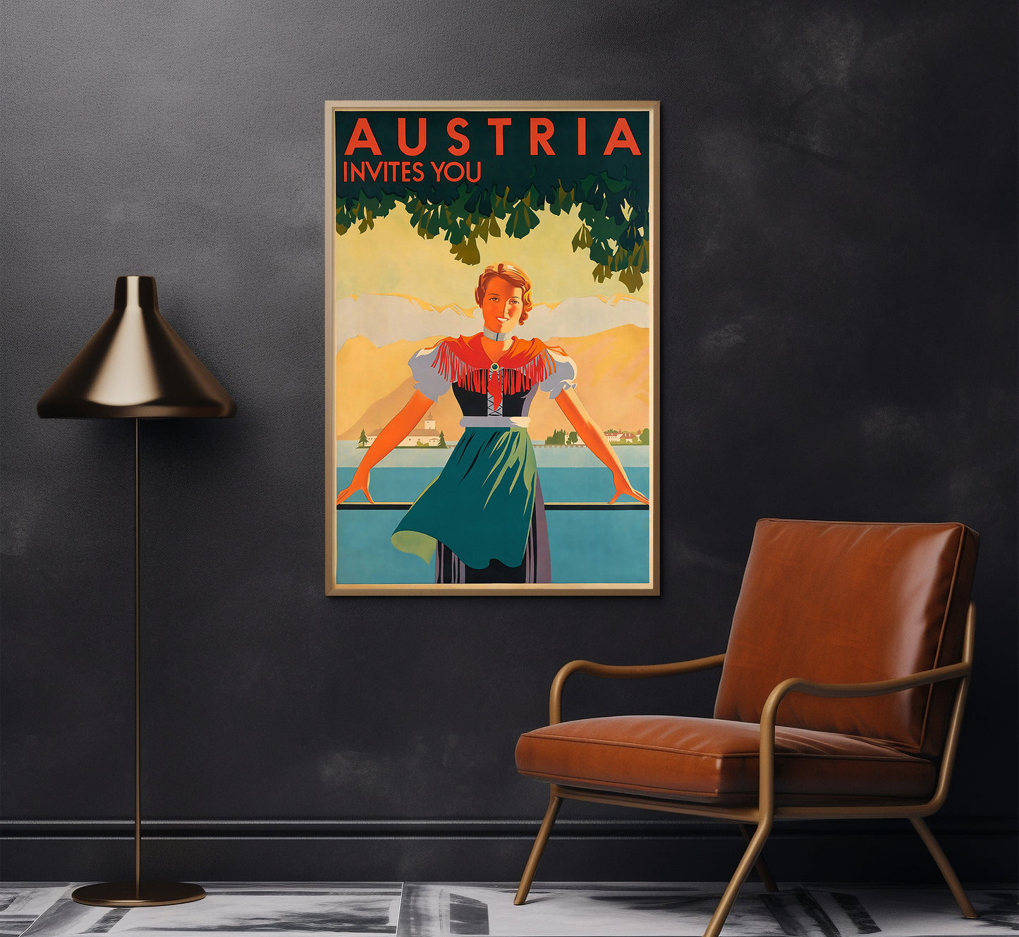 Austria Invites you, Austria vintage travel poster by Atelier Binder, c. 1935.