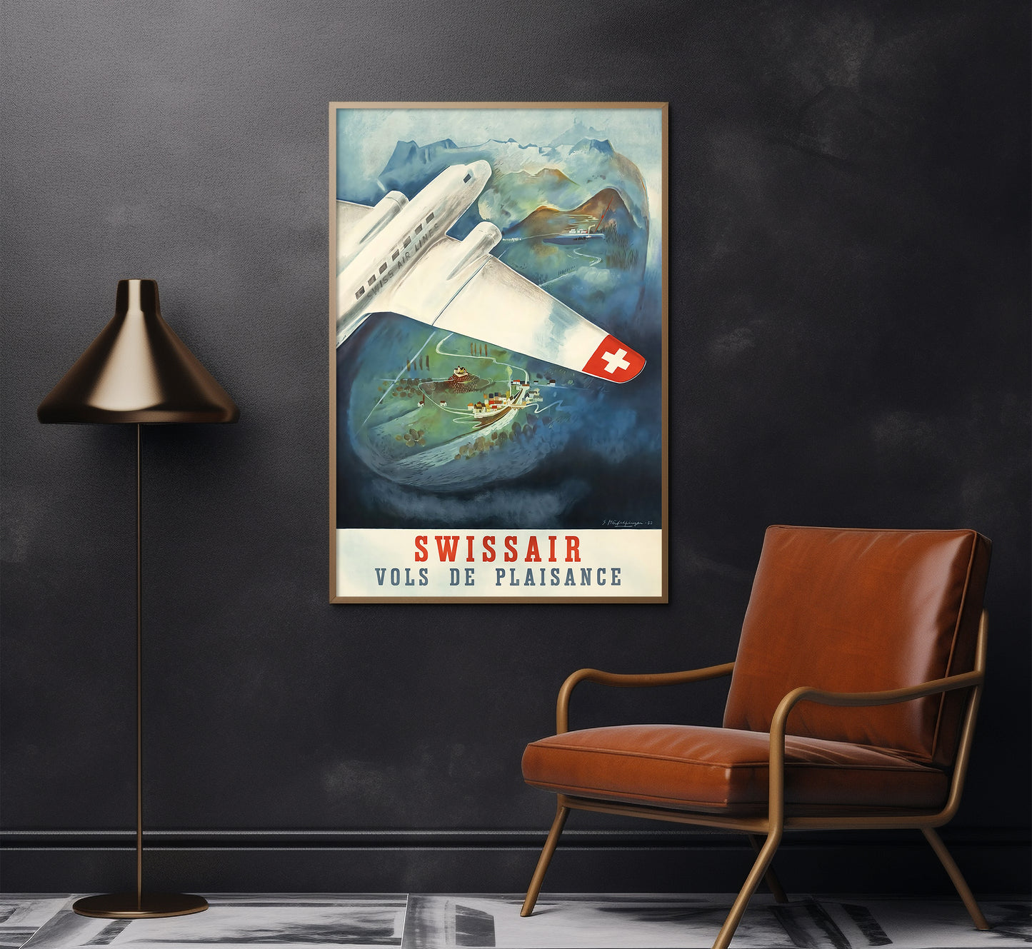 Swissair aviation poster, Switzerland vintage travel poster by unknown author, 1910-1959.