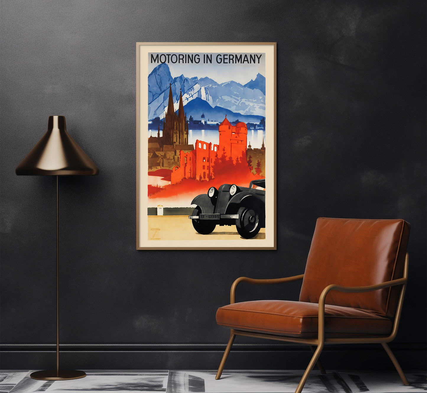 Motoring in Germany vintage travel poster by Ludwig Hohlwein, c. 1910-1959.