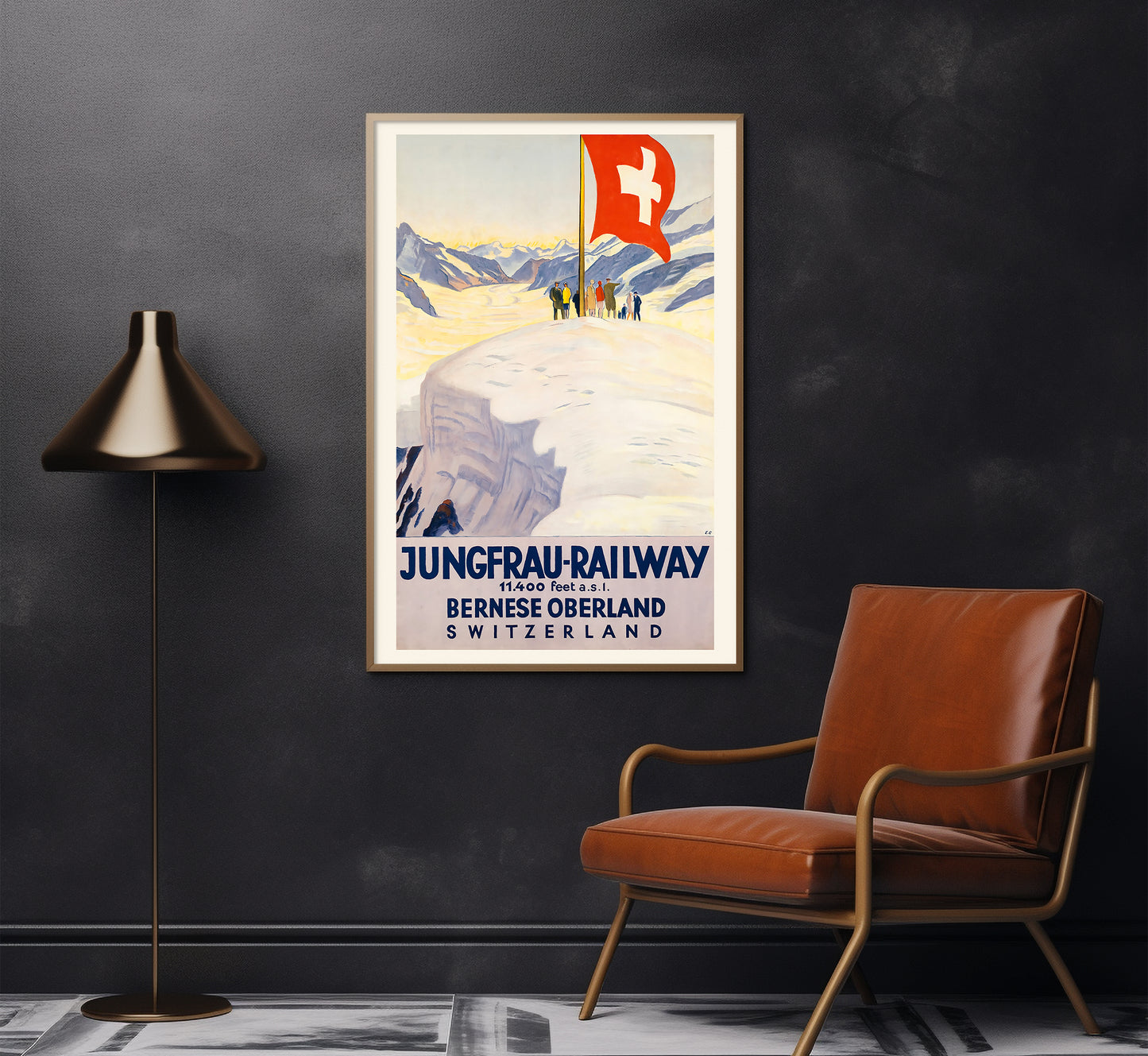 Jungfrau Railway, Bernese Oberland, Switzerland vintage travel poster by E.C, 1910-1959.