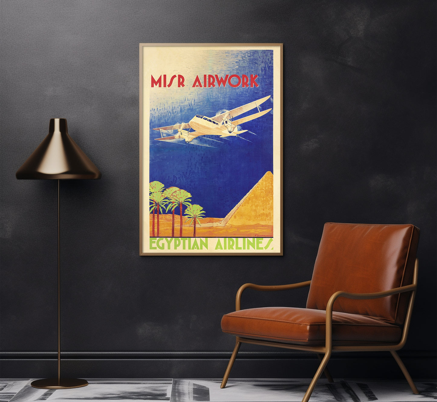 Egyptian Airlines vintage travel poster by N. Stekalovsky, 1932.