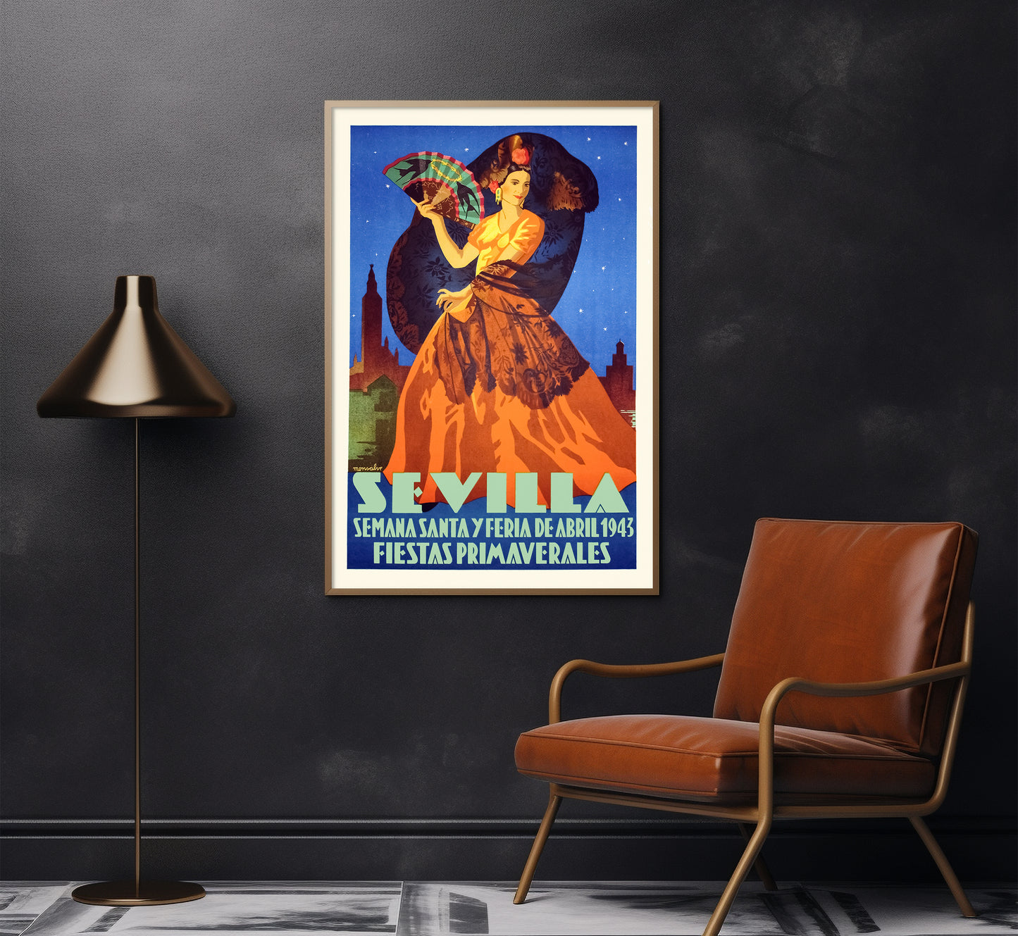 Seville Spain vintage travel poster, Sevilla Semana Santa v Feria de abril by Monsalve, c. 1943.