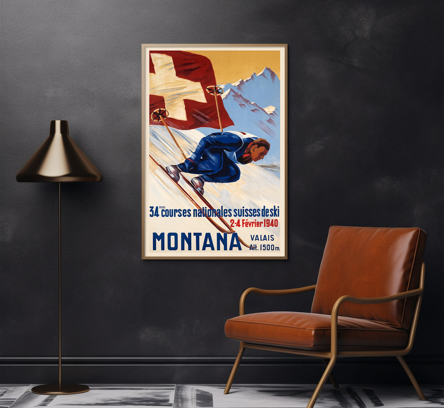 Extremely rare and highly collectable Crans Montana, Switzerland vintage travel  poster, c. 1940s.