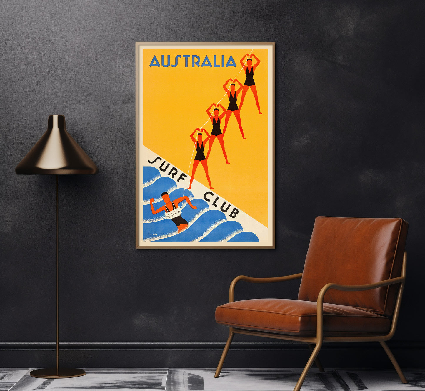 Australia Surf Club vintage travel poster by Sellheim, 1930s.