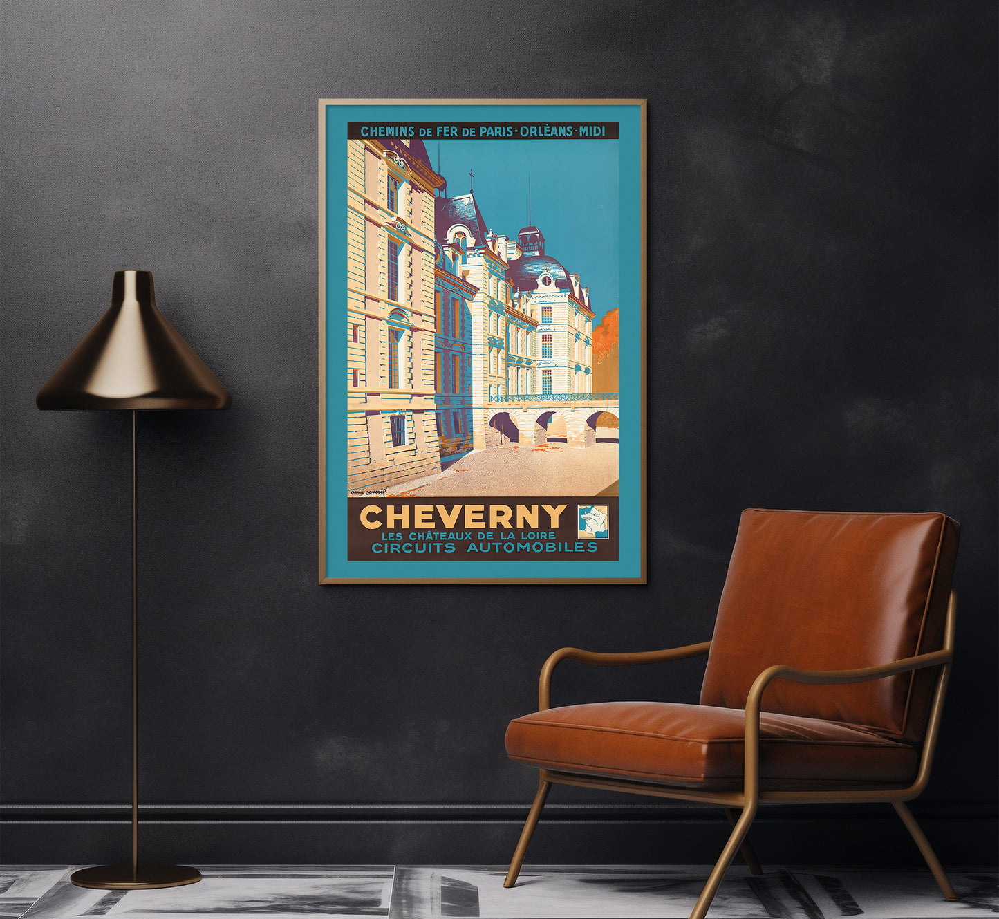 Cheverny, Les chteaux de la loire circuites automobiles, France vintage travel poster by René Roussel, 1935.