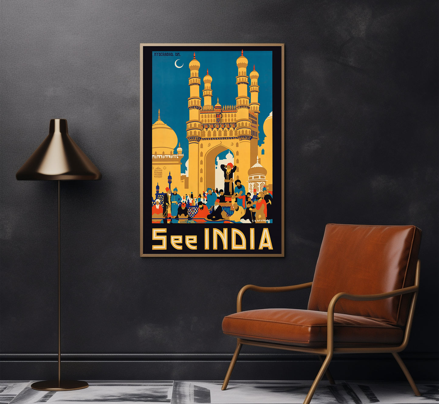 See India vintage travel poster by G.D. Deuskar, c. 1910-1959.