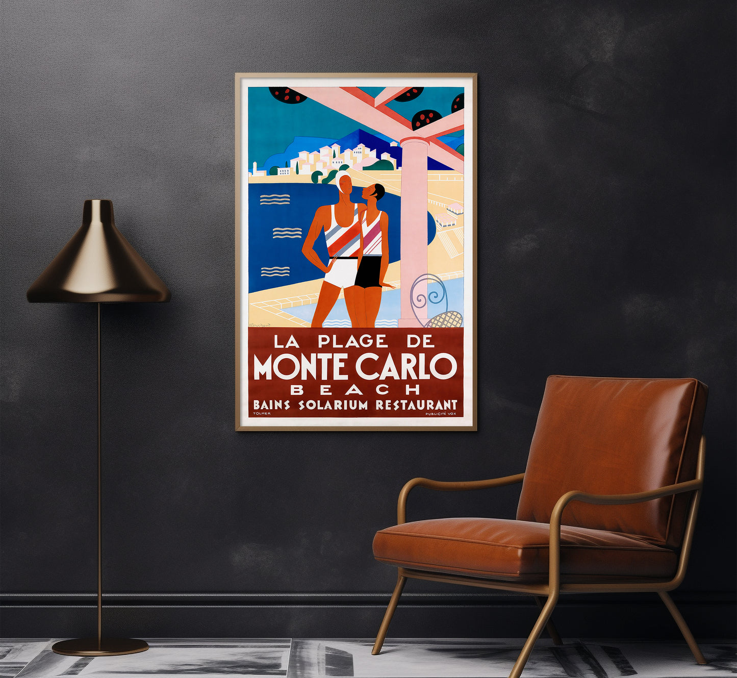 Monte Carlo beach Monaco vintage poster by Michel Bouchaud, 1929.