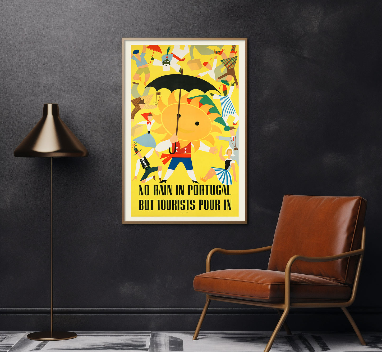 No rain in Portugal vintage travel poster by Nuno Costa, 1954.