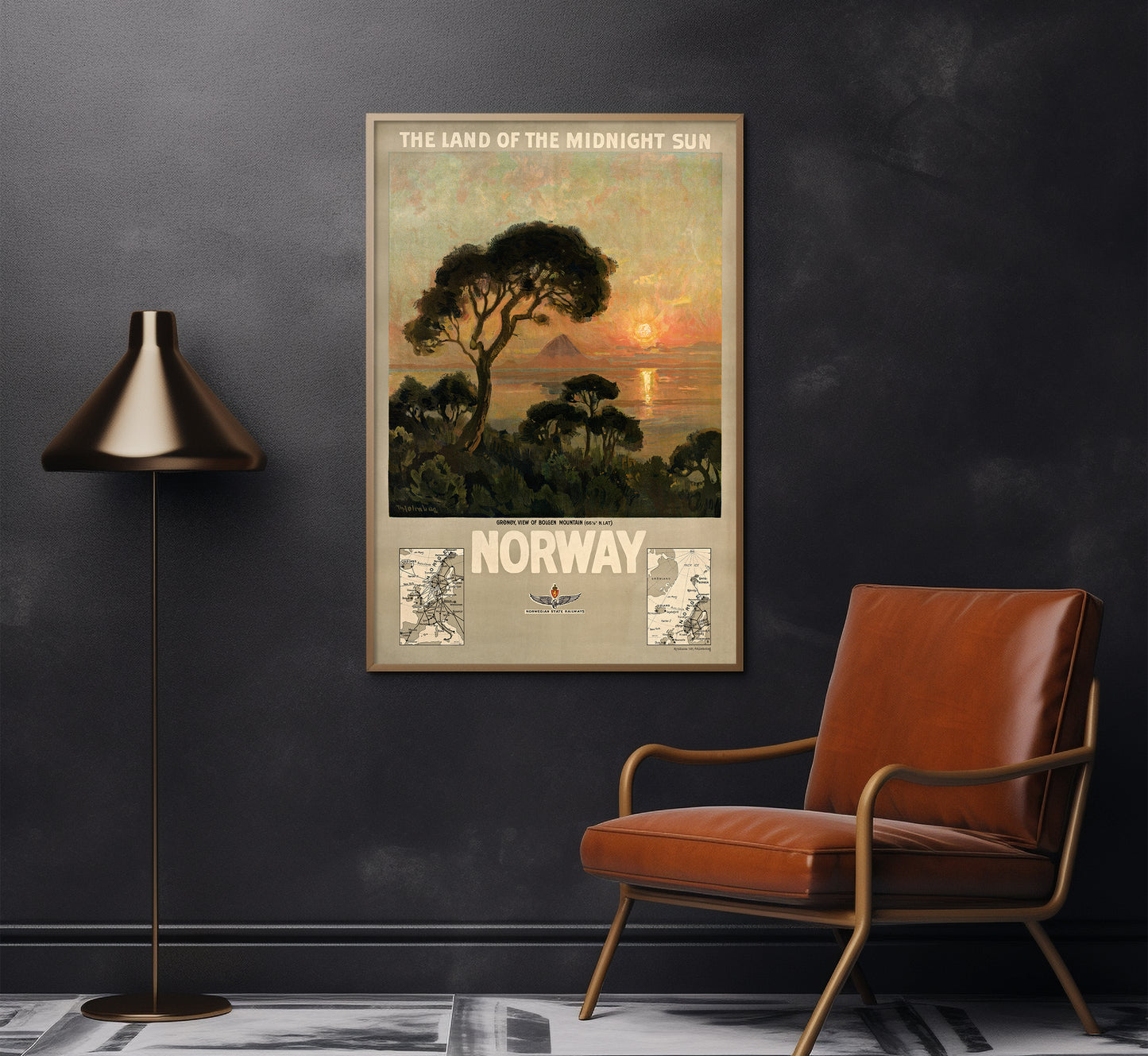 The land of the midnight sun, Norway vintage travel poster by unknown author, 1930s.