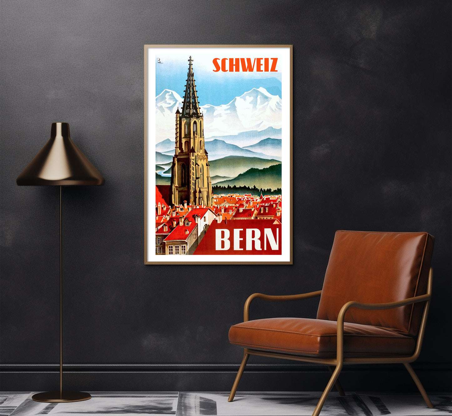 Bern, Switzerland vintage travel poster by Bernhard Reber, 1934.