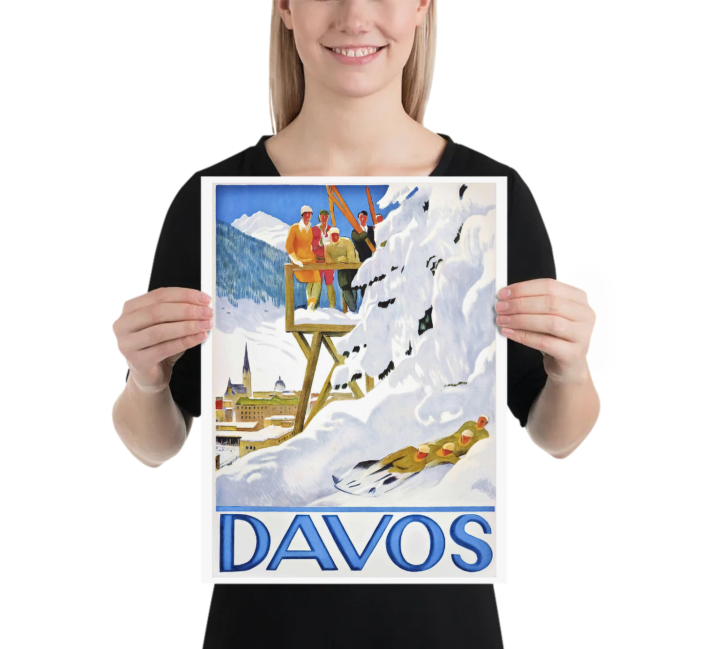 Davos, Swiss Alps, Switzerland vintage travel poster by Emil Cardinaux, 1930s.