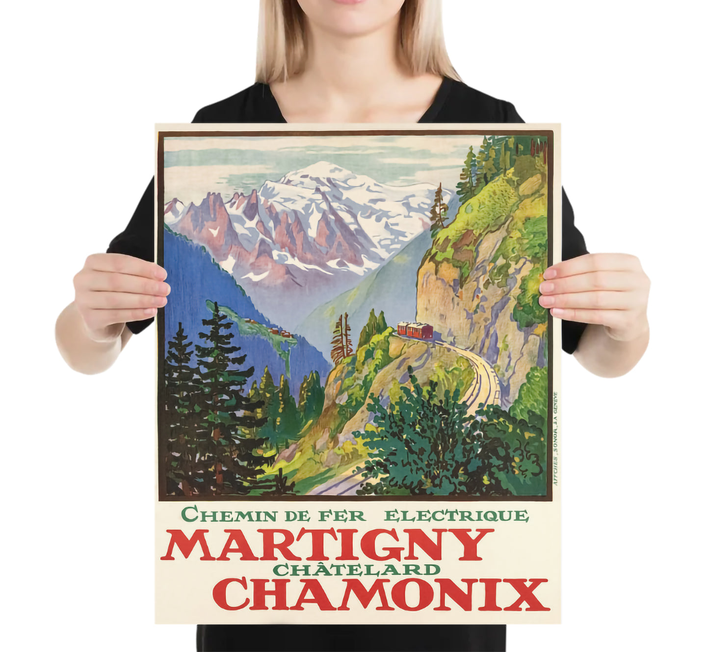 Extremely rare Martigny Chamonix, Switzerland vintage travel poster by unknown author, c. 1930.