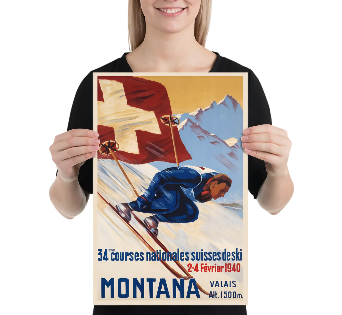 Extremely rare and highly collectable Crans Montana, Switzerland vintage travel  poster, c. 1940s.