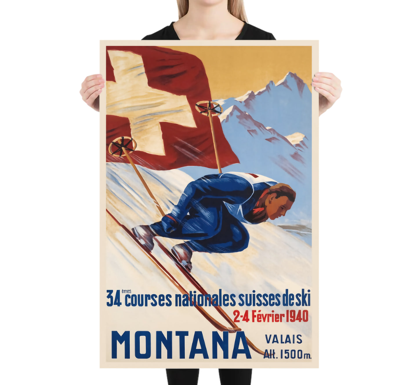 Extremely rare and highly collectable Crans Montana, Switzerland vintage travel  poster, c. 1940s.