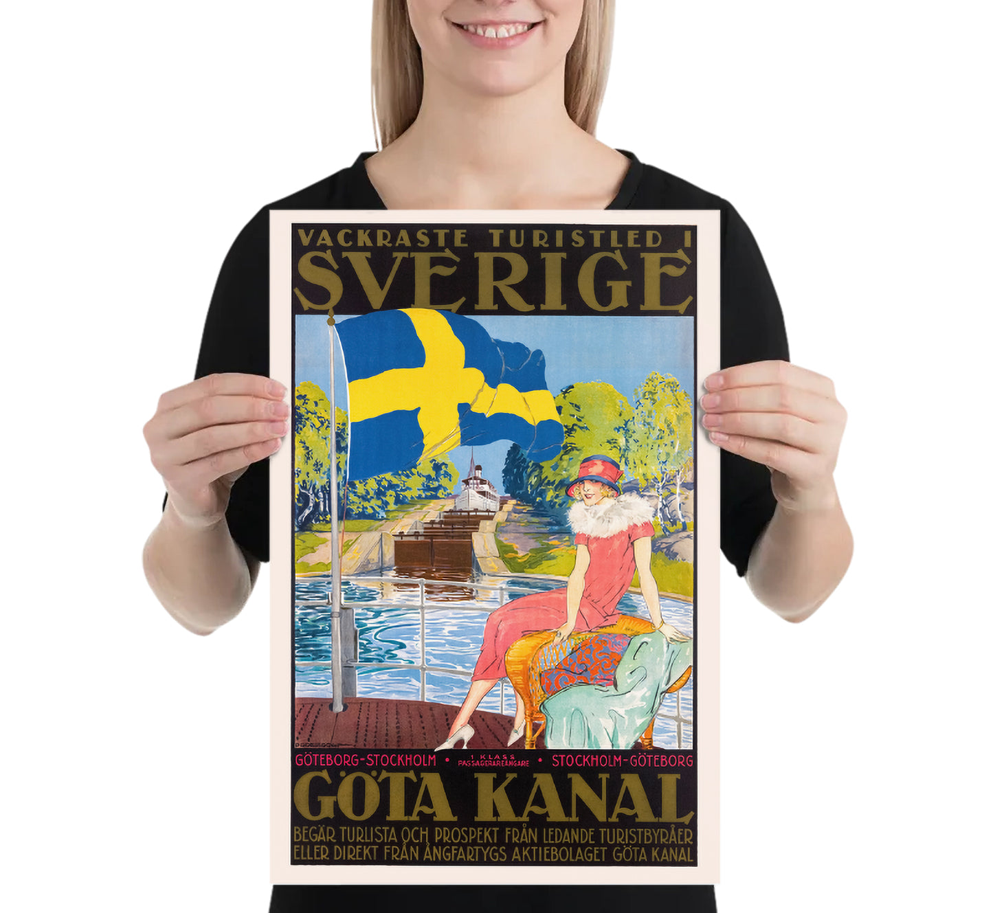 Gota Canal, Sweden vintage travel poster y Alfred Proessdorf, 1920s.