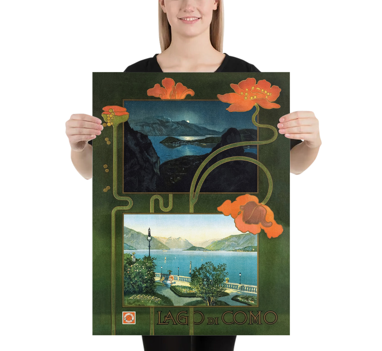 Lago di Como Italy vintage travel poste, Lake Como Italy Poster by unknown author, c. 1899.