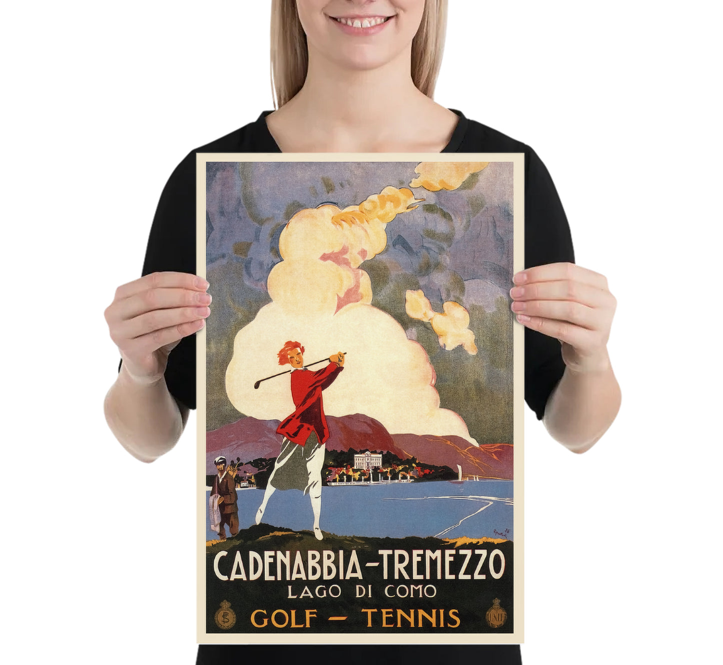 Lake Como Golf Tennis Poster, ENIT Lago di Como Cadenabbia Tremezzo Italy Vintage Poster, 1926.