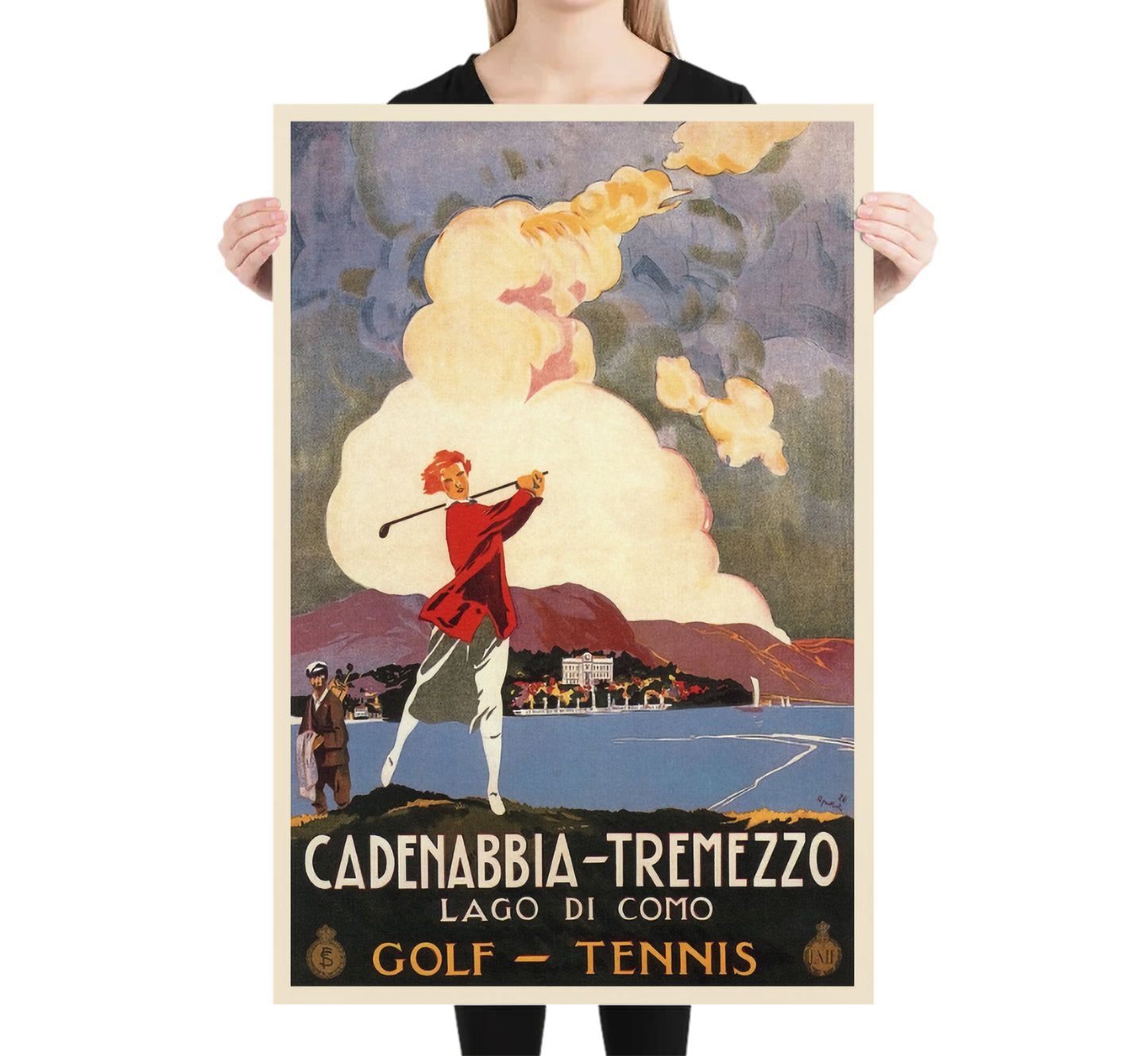 Lake Como Golf Tennis Poster, ENIT Lago di Como Cadenabbia Tremezzo Italy Vintage Poster, 1926.