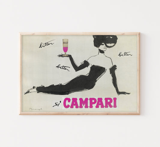 Bitter Campari by Franz Marangolo | Vintage Advertising | Vintage Bedroom Decor | Extra Large Wall Art.