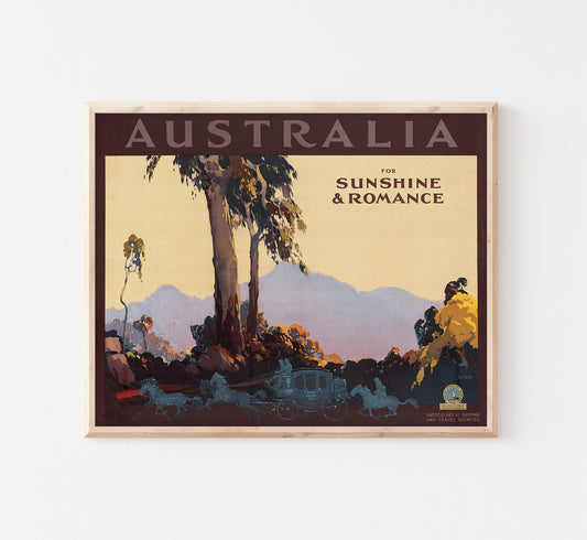 Australia for sunshine & romance vintage travel poster by Northfield, c. 1936.