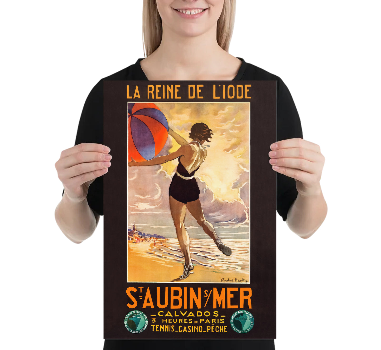 Saint Aubin-sur-Mer France vintage travel poster by Andre Hardy, 1936.