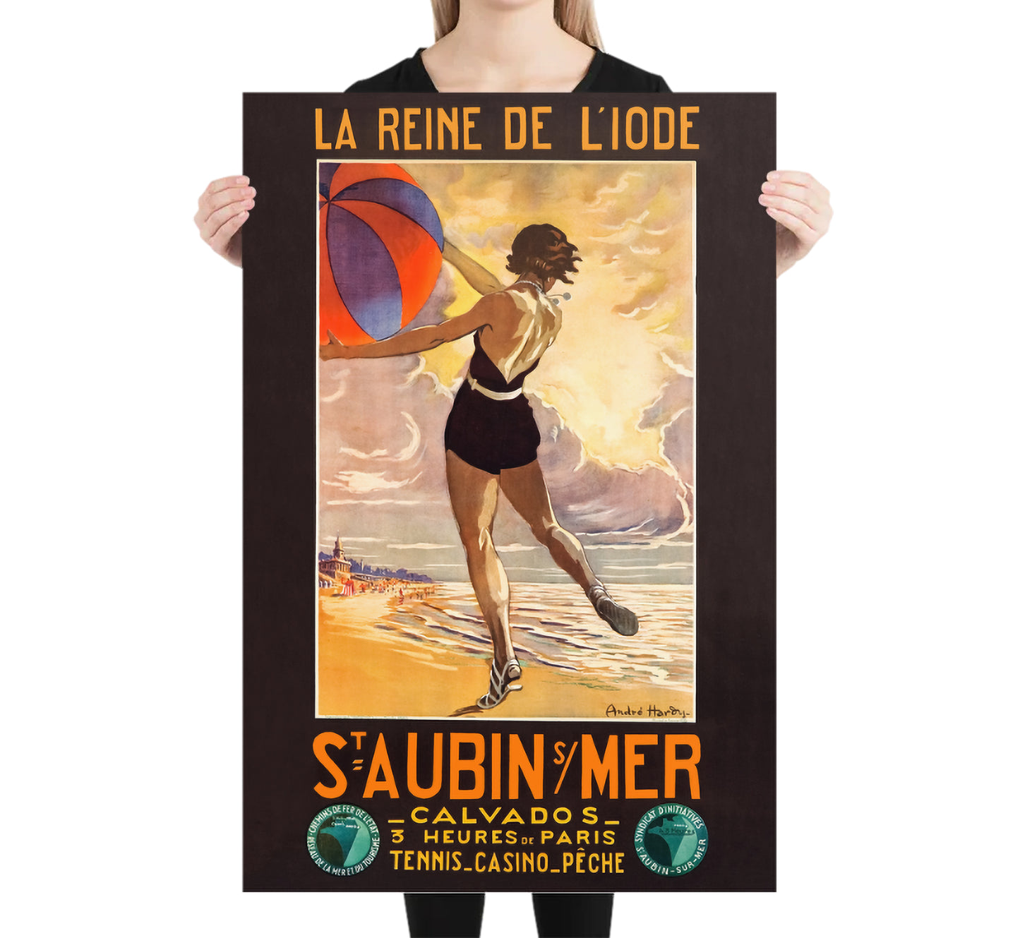 Saint Aubin-sur-Mer France vintage travel poster by Andre Hardy, 1936.