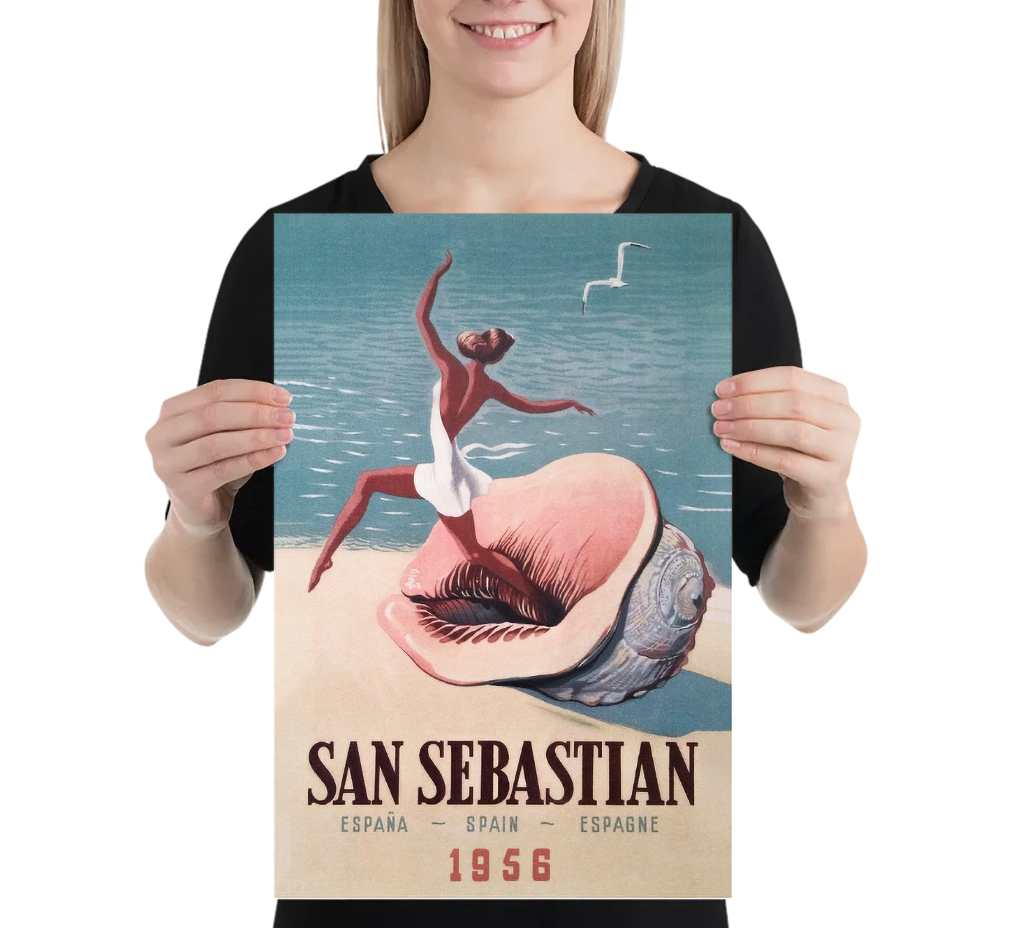 San Sebastian Spain Vintage Travel Poster by Unknown Author circa 1956.