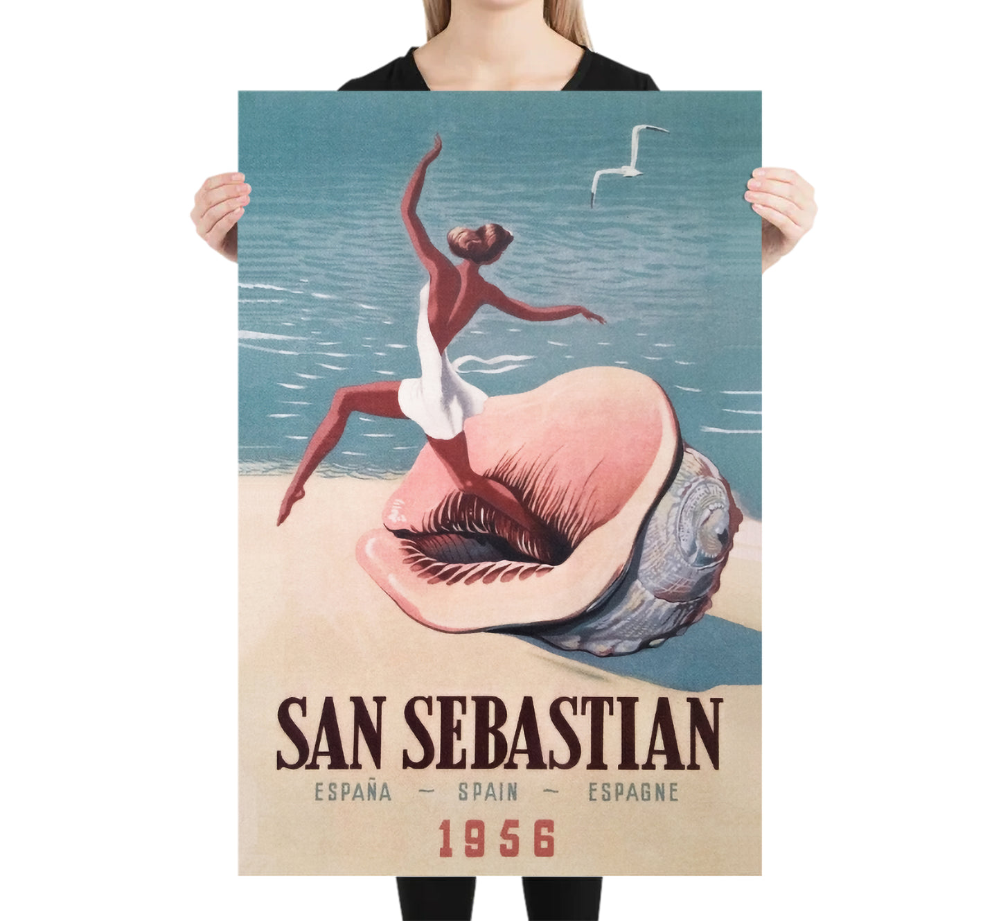 San Sebastian Spain Vintage Travel Poster by Unknown Author circa 1956.