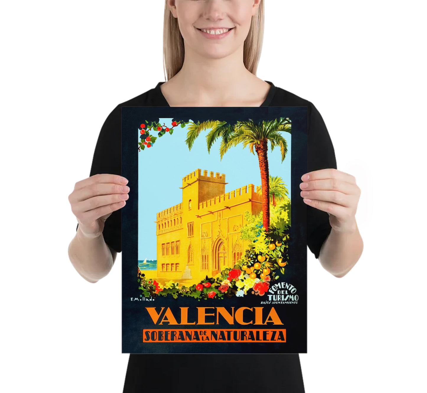 Valencia, Spain vintage travel poster "Soberana de la Naturaleza" by F. Mellado, c. 1930.