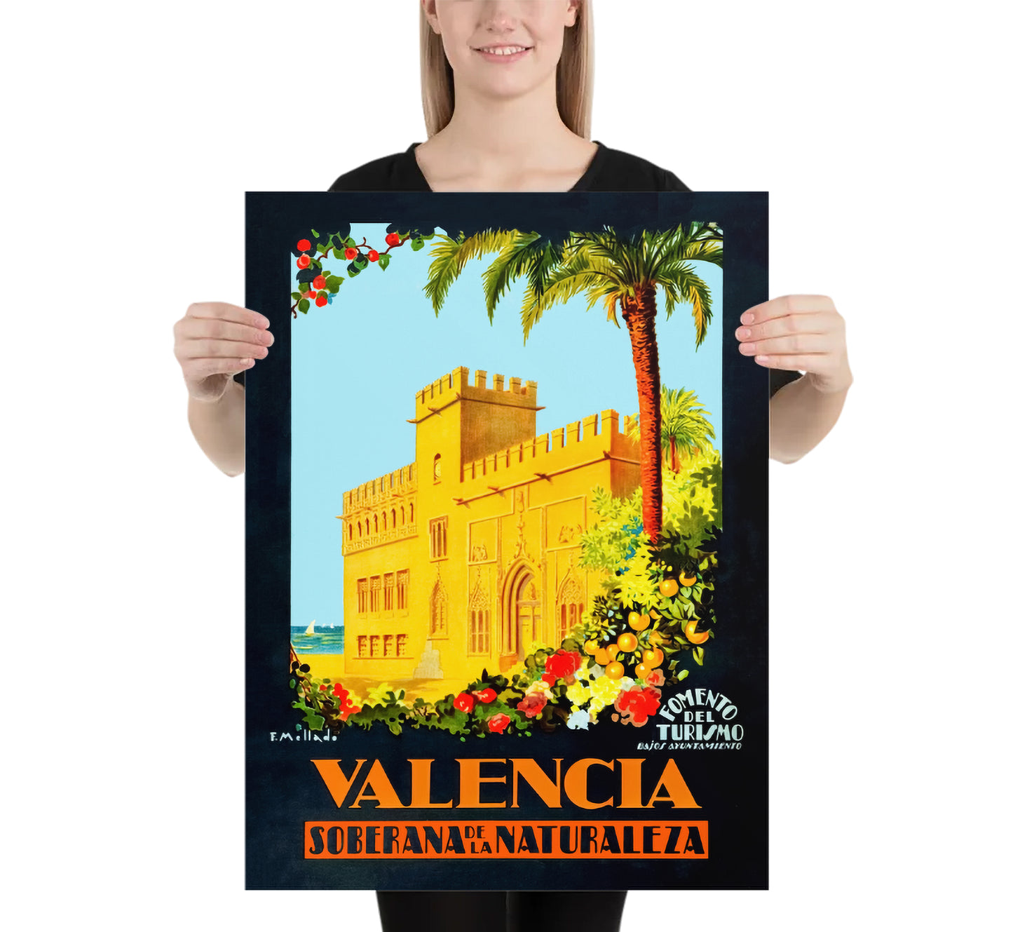 Valencia, Spain vintage travel poster "Soberana de la Naturaleza" by F. Mellado, c. 1930.