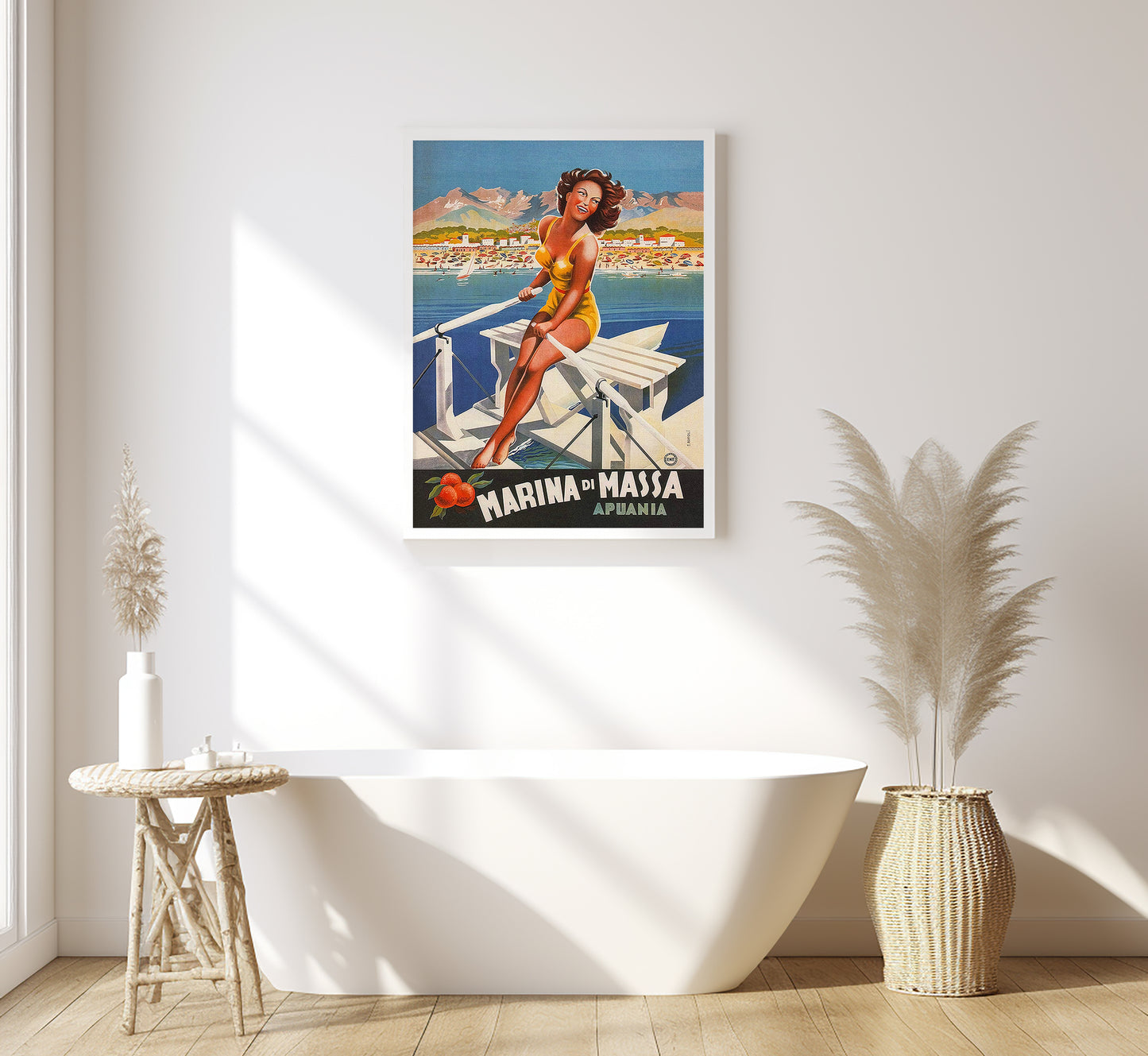 Marina di Massa, Italy Vintage Travel Poster by Filippo Romoli, c. 1949.