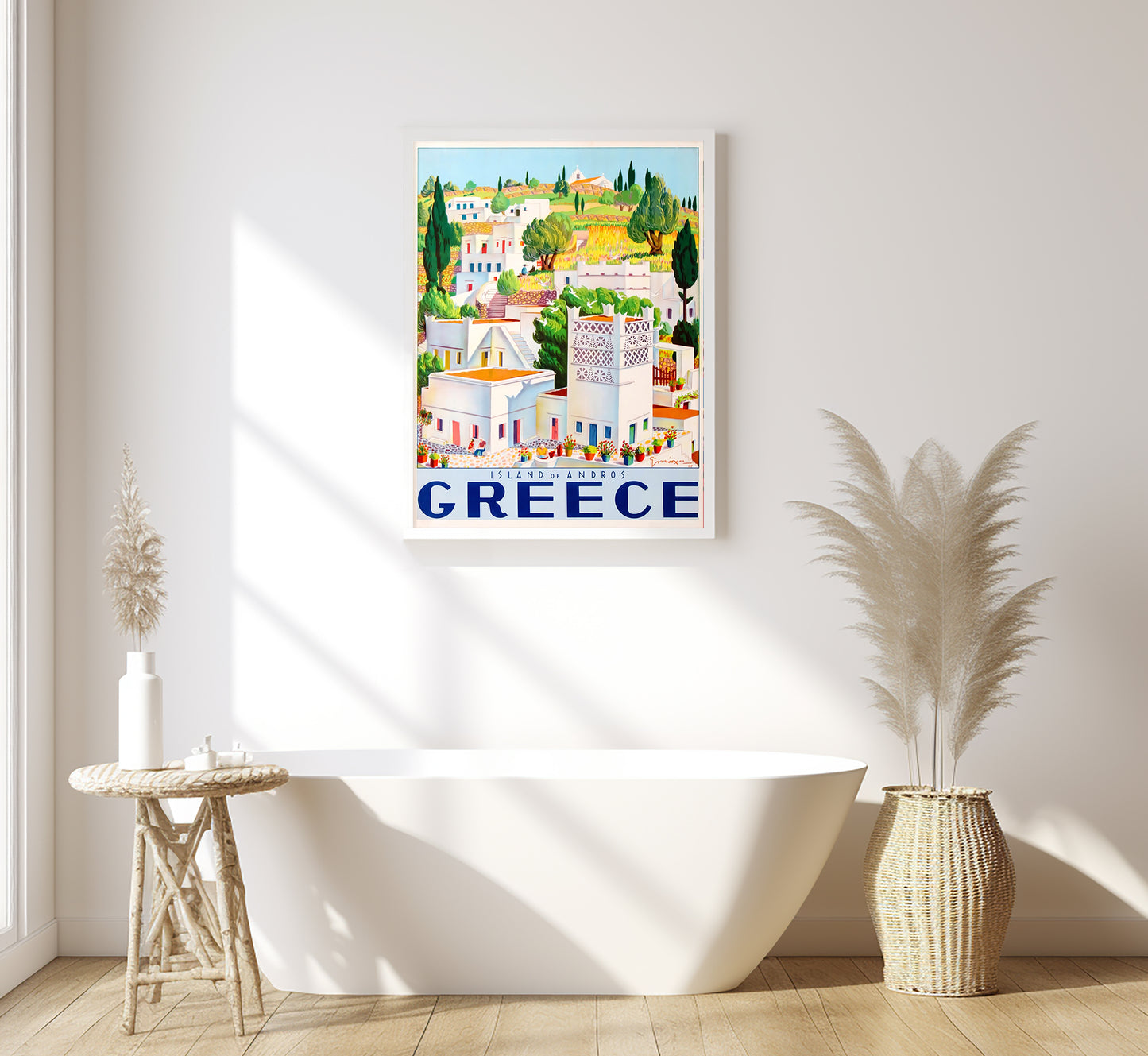 Island of Andros, Greece vintage travel poster by unknown author, 1940s.