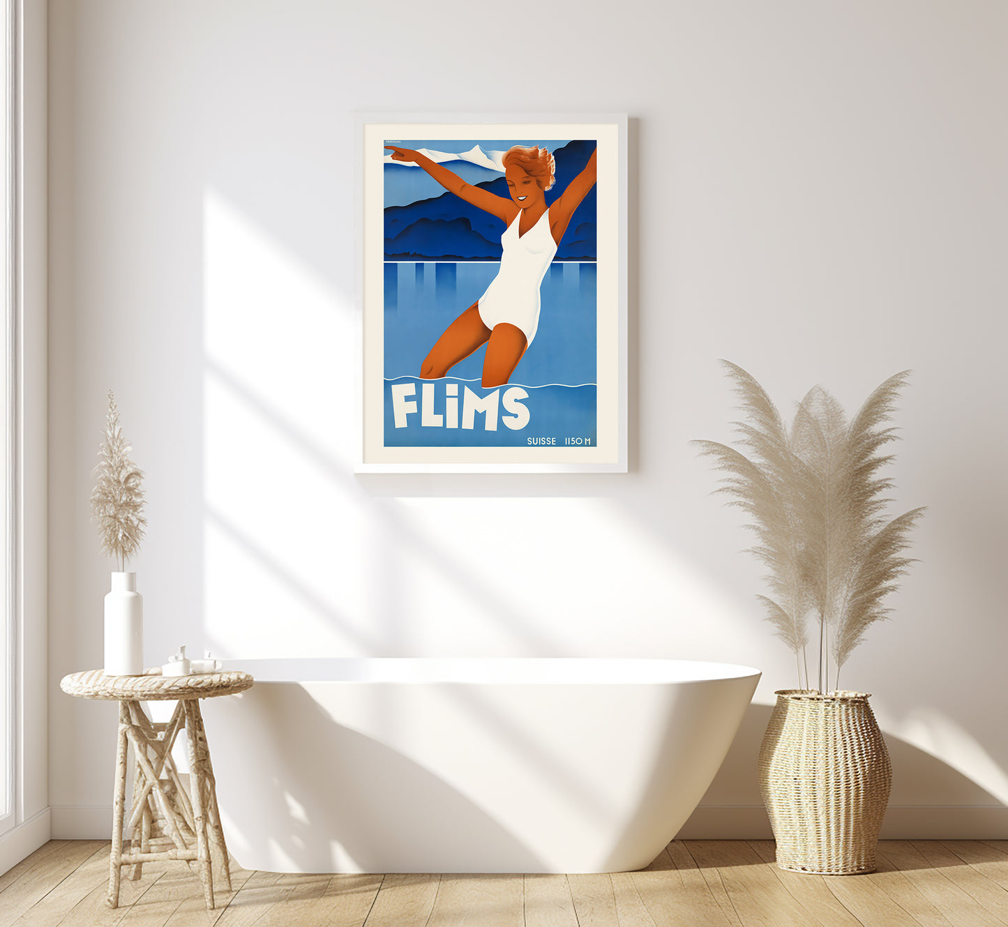 Flims, Switzerland vintage travel poster by Handschin, c. 1910 - 1959.