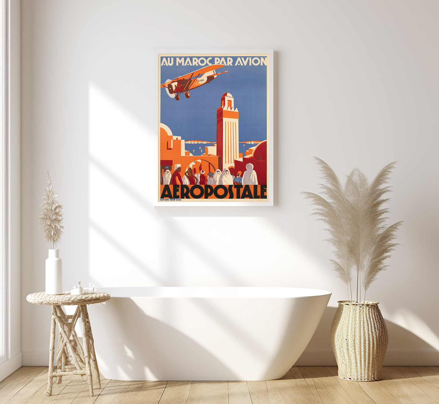 Extremely rare Aeropostale, Au Maroc Par Avion, Morocco vintage travel poster by Sepp Anderegg, 30s.