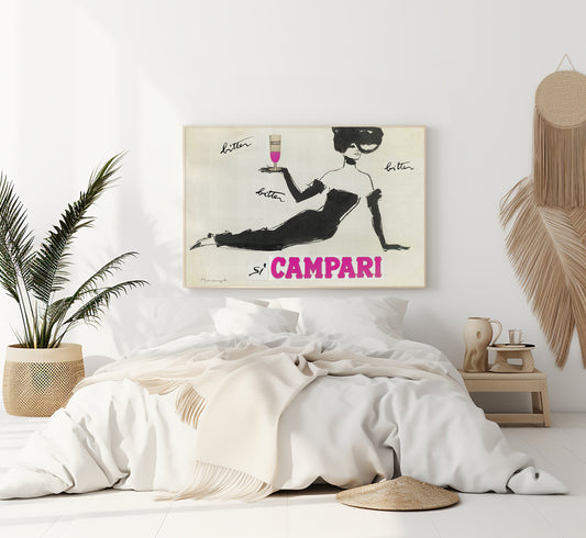 Bitter Campari by Franz Marangolo | Vintage Advertising | Vintage Bedroom Decor | Extra Large Wall Art.