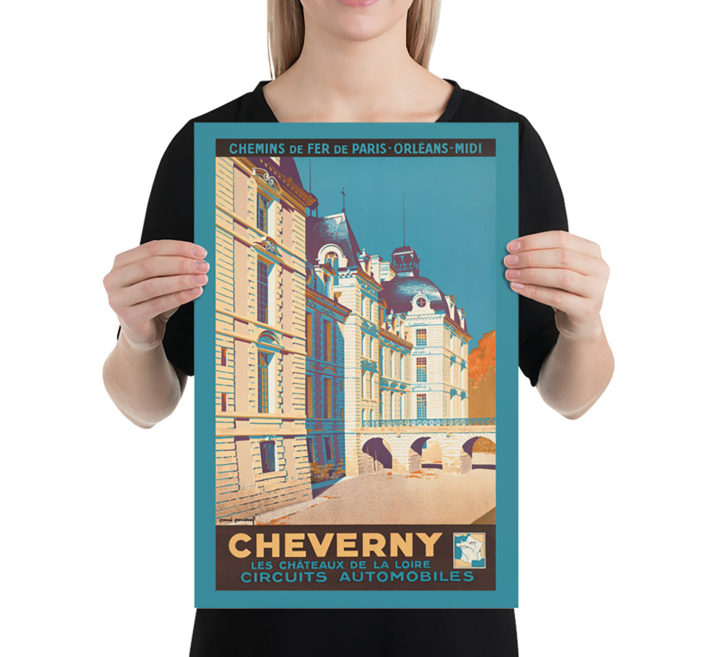 Cheverny, Les chteaux de la loire circuites automobiles, France vintage travel poster by René Roussel, 1935.