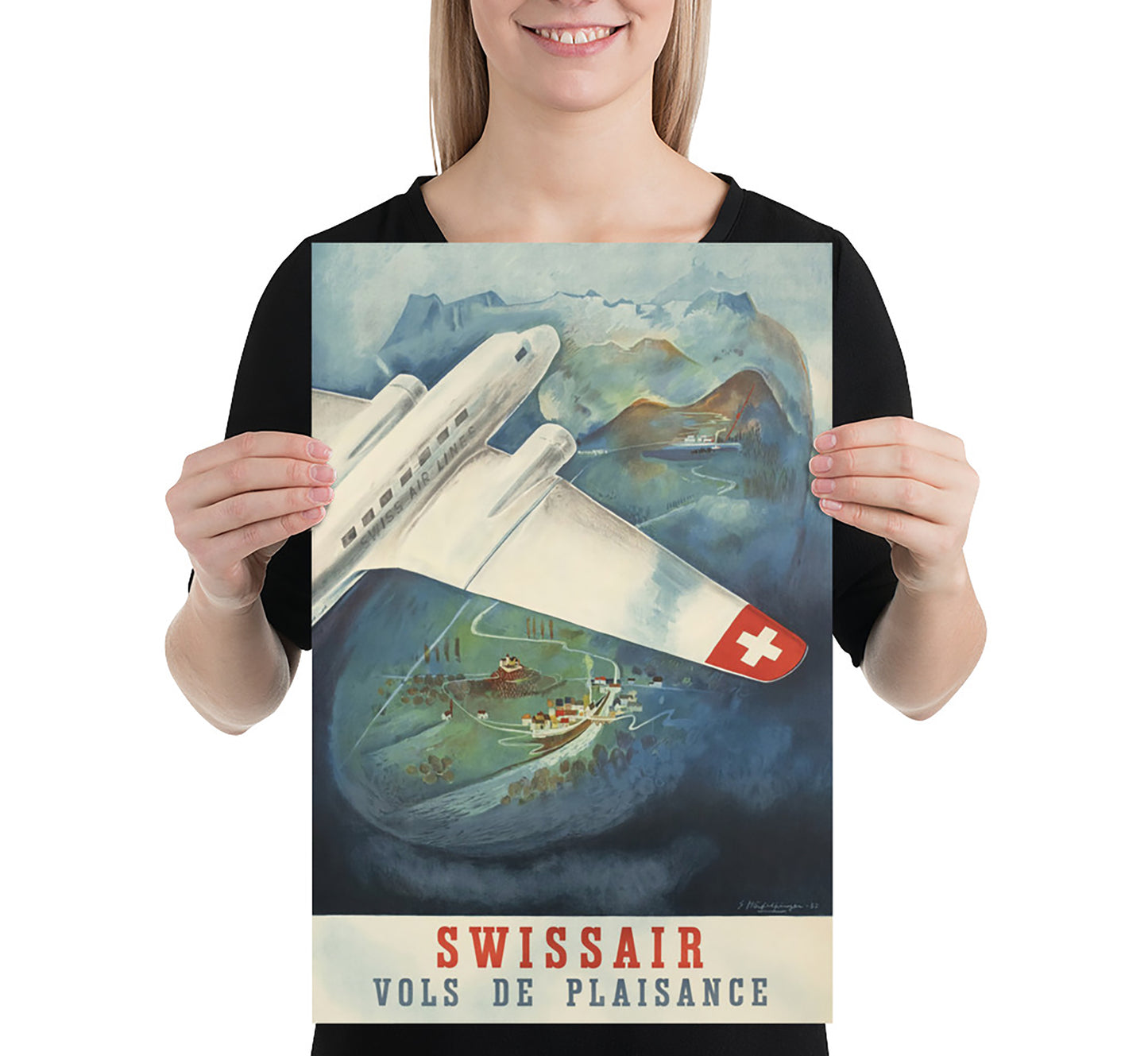 Swissair aviation poster, Switzerland vintage travel poster by unknown author, 1910-1959.