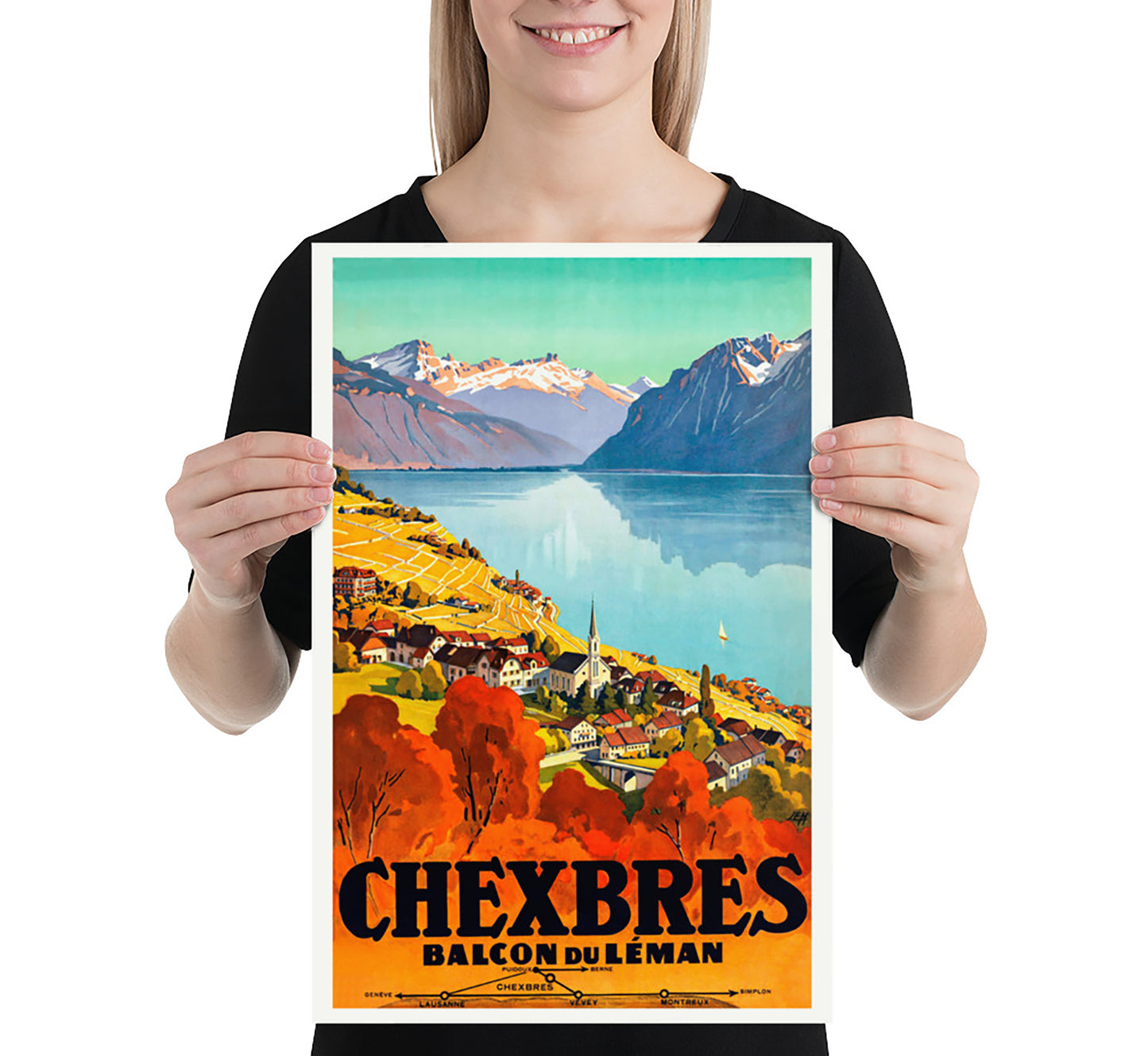 Chexbres falcon du Leman, Switzerland vintage travel poster by Johan Emil Muller, 1927.